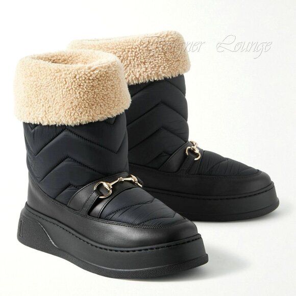 NEW GUCCI Quebec Shearling Horsebit Quilted Nylon and Leather Boots G 9 / US 9.5 main image 6